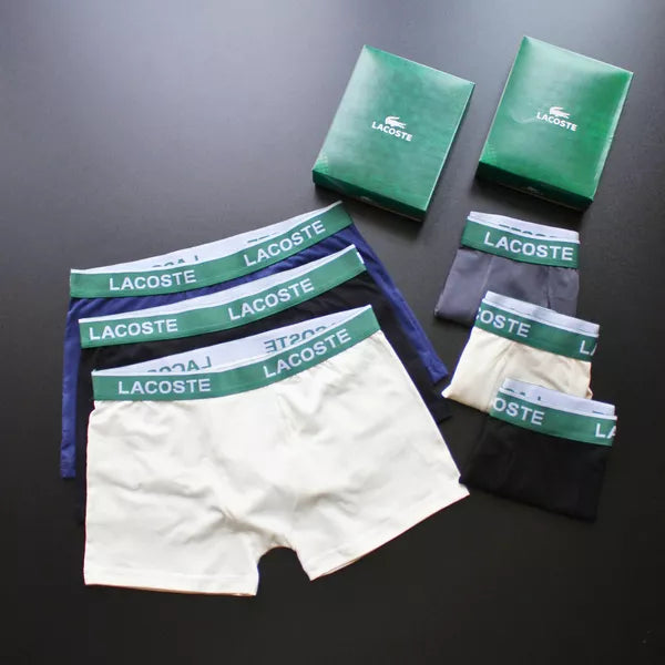 CUECA BOX MASCULINA LACOSTE - COMPRE 1, LEVE 3 - CÓS VERDE - CORES VARIADAS