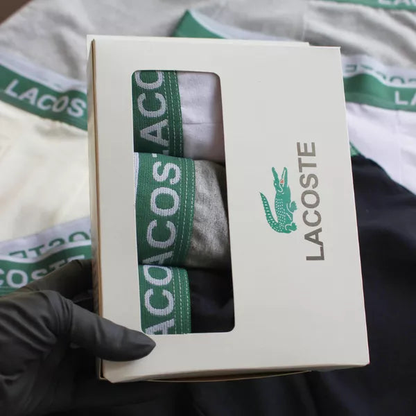 CUECA BOX MASCULINA LACOSTE - COMPRE 1, LEVE 3 - CÓS VERDE - CORES VARIADAS
