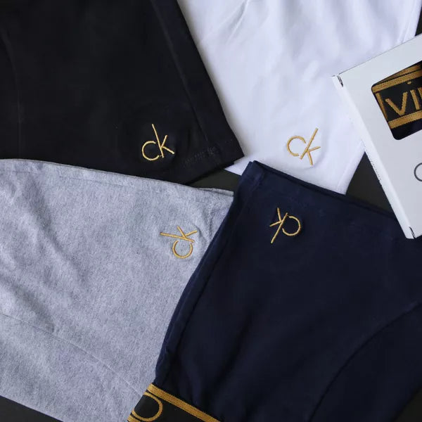 CUECA BOX MASCULINA CALVIN KLEIN - COMPRE 1, LEVE 3 - CORES VARIADAS - CÓS DOURADO