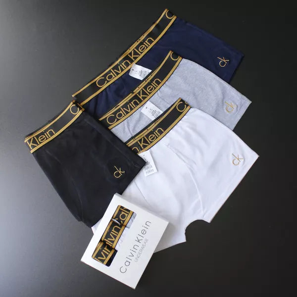 CUECA BOX MASCULINA CALVIN KLEIN - COMPRE 1, LEVE 3 - CORES VARIADAS - CÓS DOURADO