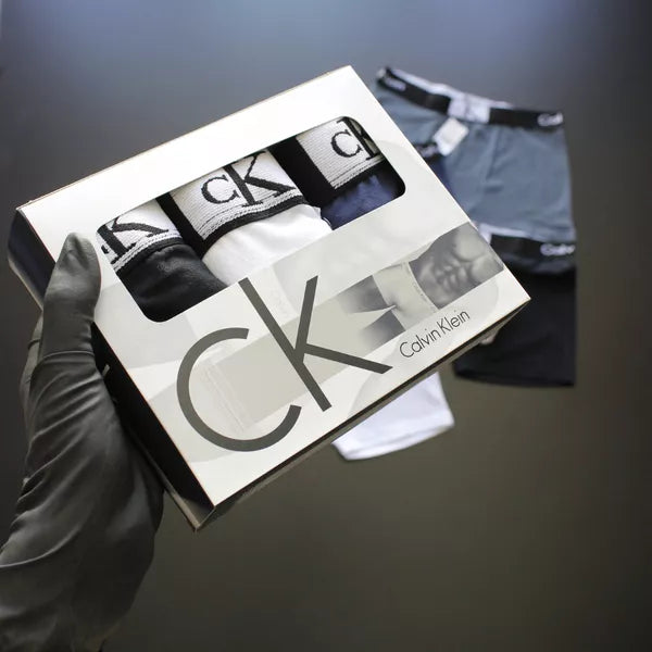 CUECA BOX MASCULINA CALVIN KLEIN - COMPRE 1, LEVE 3 - CÓS PRETO - CORES VARIADAS