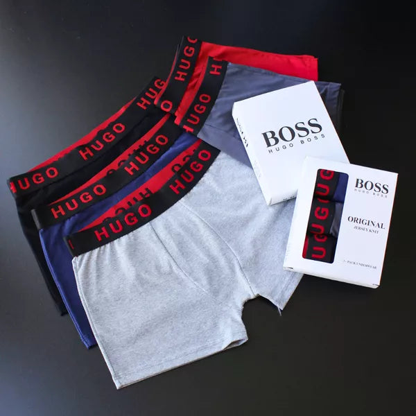 CUECA BOX MASCULINA H.BOSS - COMPRE 1, LEVE 3 - CORES VARIADAS - ESCR. VERMELHA