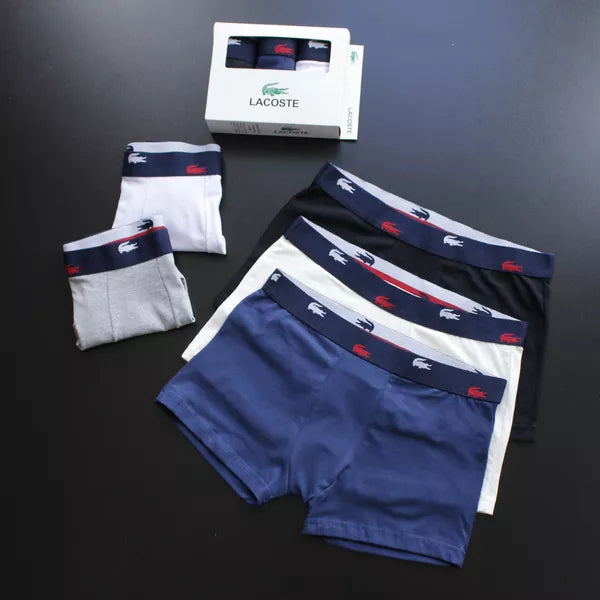 CUECA BOX MASCULINA LACOSTE - COMPRE 1, LEVE 3 - CÓS AZUL E CORES VARIADAS