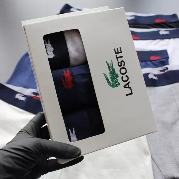 CUECA BOX MASCULINA LACOSTE - COMPRE 1, LEVE 3 - CÓS AZUL E CORES VARIADAS