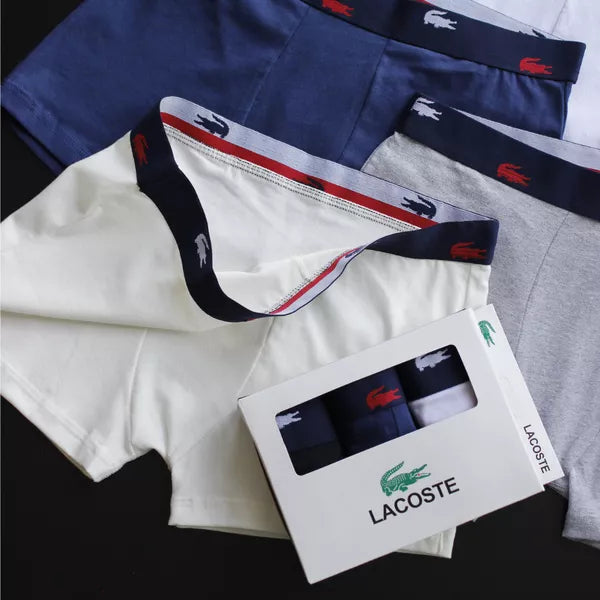 CUECA BOX MASCULINA LACOSTE - COMPRE 1, LEVE 3 - CÓS AZUL E CORES VARIADAS
