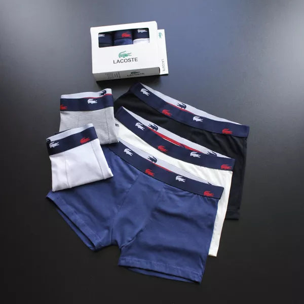 CUECA BOX MASCULINA LACOSTE - COMPRE 1, LEVE 3 - CÓS AZUL E CORES VARIADAS