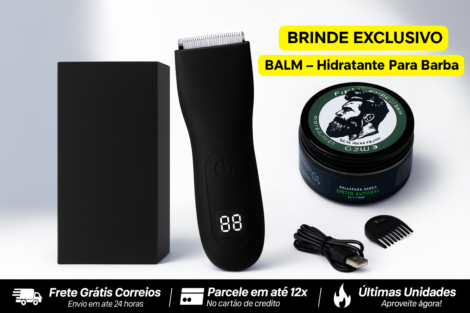 Manchine Plus™ – A Máquina que Cuida do Seu Saco (Sem Cortes, Sem Medo) +BALM - Hidratante Refrescante Para Barba (Brinde)🎁